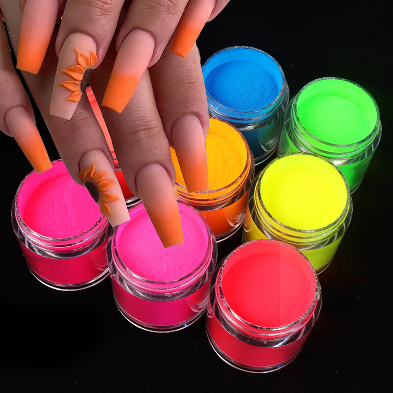 RIKONKA Huỳnh Quang Acrylic Bột Neon Sắc Tố Pha Lê Bụi Cho Móng Gel Móng Tay Nghệ Thuật Trang Trí Chuyên Nghiệp Làm Móng Phụ Kiện