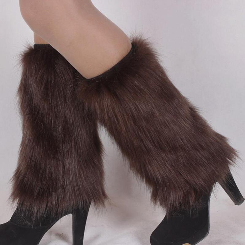 แฟชั่นฤดูหนาวผู้หญิงครอบคลุม Boot Furry สีทึบ Faux Fur นุ่มอุ่นขา