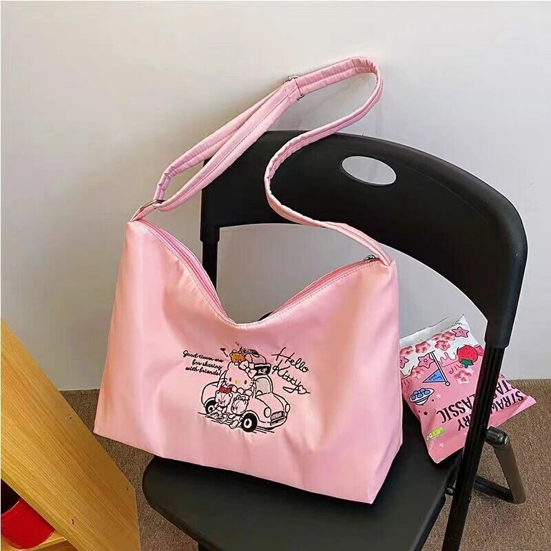 Bolsa de ombro MBTI Cinnamoroll para mulheres, bordado dos desenhos animados, Nylon, fofa, sacola de grande capacidade, bolsa feminina casual, nova moda