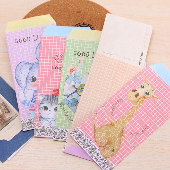 사랑스러운 꽃 모양 만화 봉투 선물 카드 아기 사무실 공급 결혼식 편지 초대장 한국어 편지지, 10 개