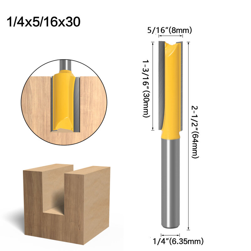 Carboneto de tungstênio único duplo flauta router bit, 1/4, 6.35mm haste, fresa madeira para madeira, 1 PC