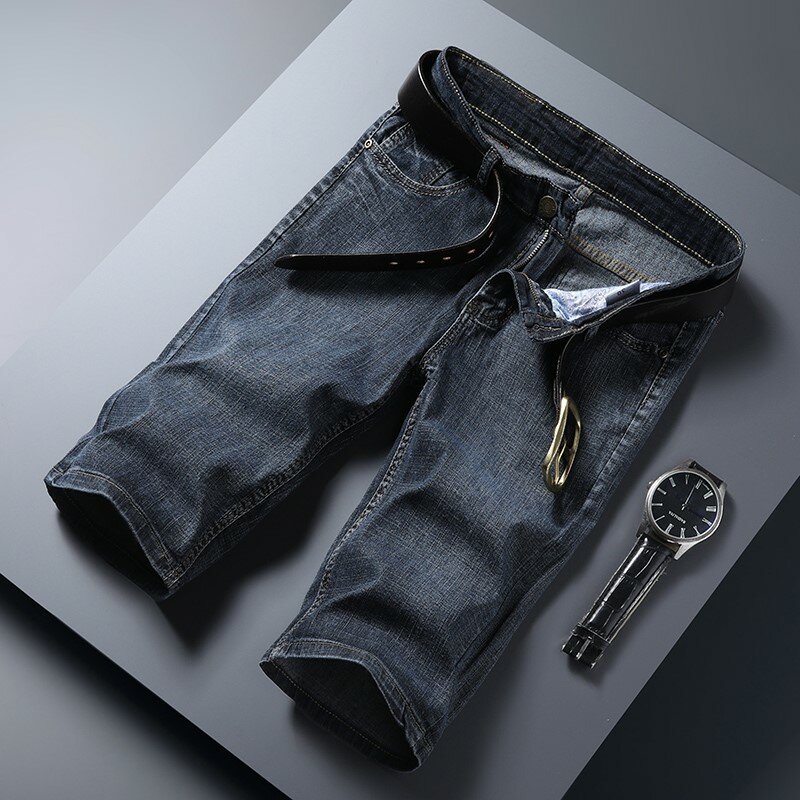 سراويل جينز قصيرة رقيقة بطول الركبة للرجال ، جينز عالي الجودة ، بنطلون يومي مرن ، كاجوال ، رائع ، منتجات وصلت حديثًا ، الصيف