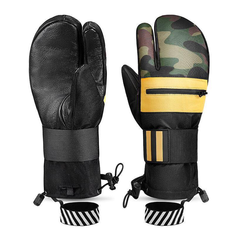 VXW – gants de Ski Camouflage en cuir pour femmes et hommes, étanches, thermo-isolés, fermeture éclair à trois doigts, 3 mthinsules, accessoires de Snowboard