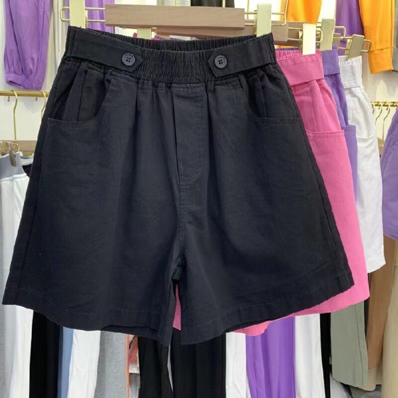 Женские джинсовые шорты, летние фиолетовые широкие шорты из хлопка с высокой талией и эластичным поясом, 2023