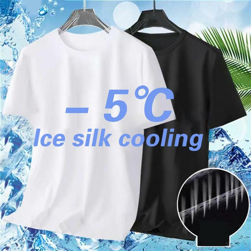 Мужская быстросохнущая Сетчатая футболка из ледяного шелка, летняя свободная спортивная одежда, тонкий дышащий топ с коротким рукавом, черные топы для фитнеса, футболки