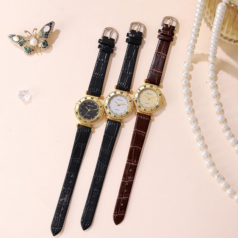 Reloj de pulsera de cuarzo para mujer, elegante reloj de cuarzo con esfera de estilo Retro, correa de cuero de imitación ajustable, alta precisión para oficina