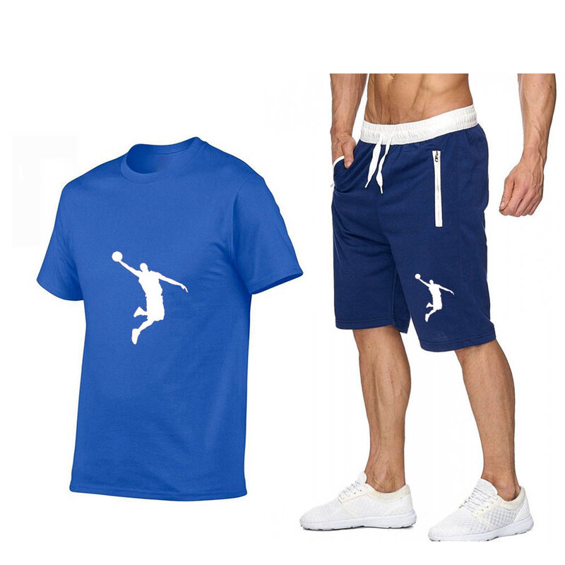 Summer Men's Sportswear Sets, Breathable Short Sleeve T-Shirts and Shorts, Casual Wear, Basketball Training Wear