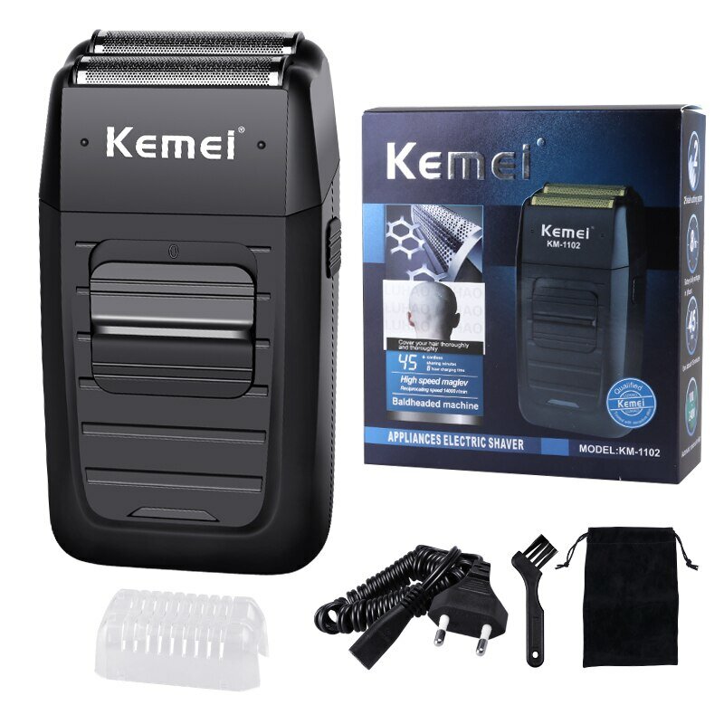 Kit de afeitadora de iones de litio recargable, KEMEI-1102 compacto, Afeitadora eléctrica profesional para hombre