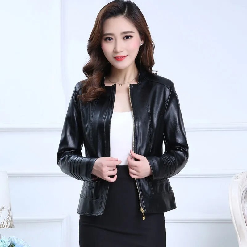 2024 Spring Autumn Leather Jacket Women's Quality PU Leather Short Coat Elegant Washed Leather Loose 6XL Big Size Jackets