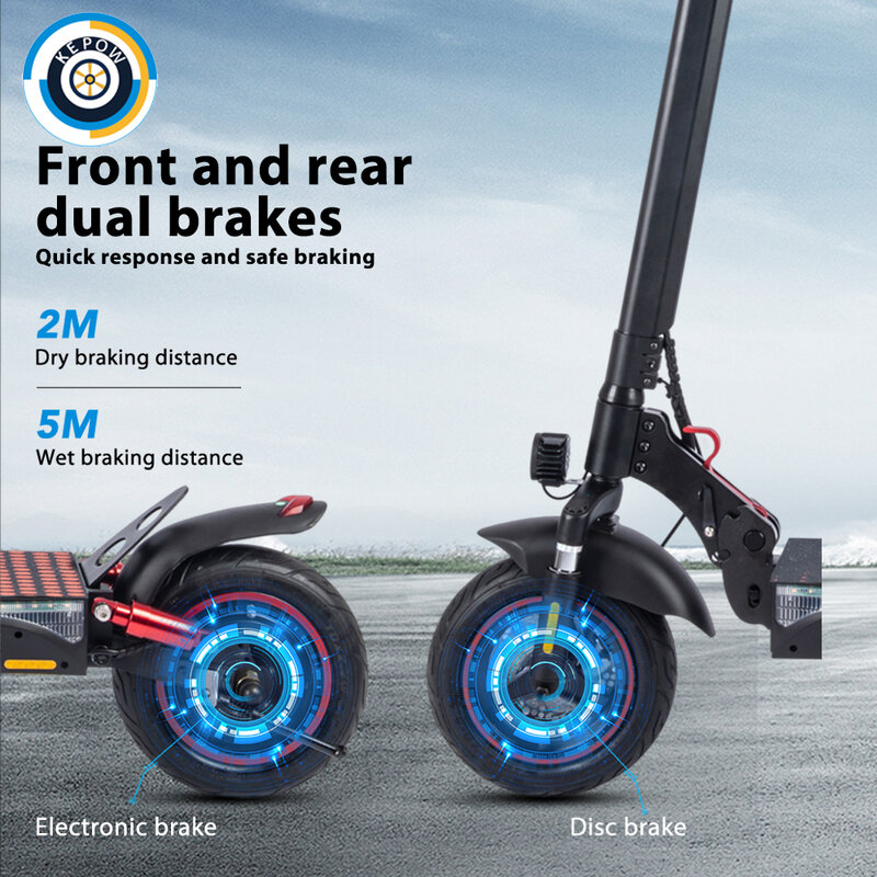 Kepow 성인용 전기 스쿠터, 미끄럼 방지 오프로드 공압 타이어 킥 스쿠터, 최대 속도 45 km/h, 12.5Ah, 600W, T4, 10 인치