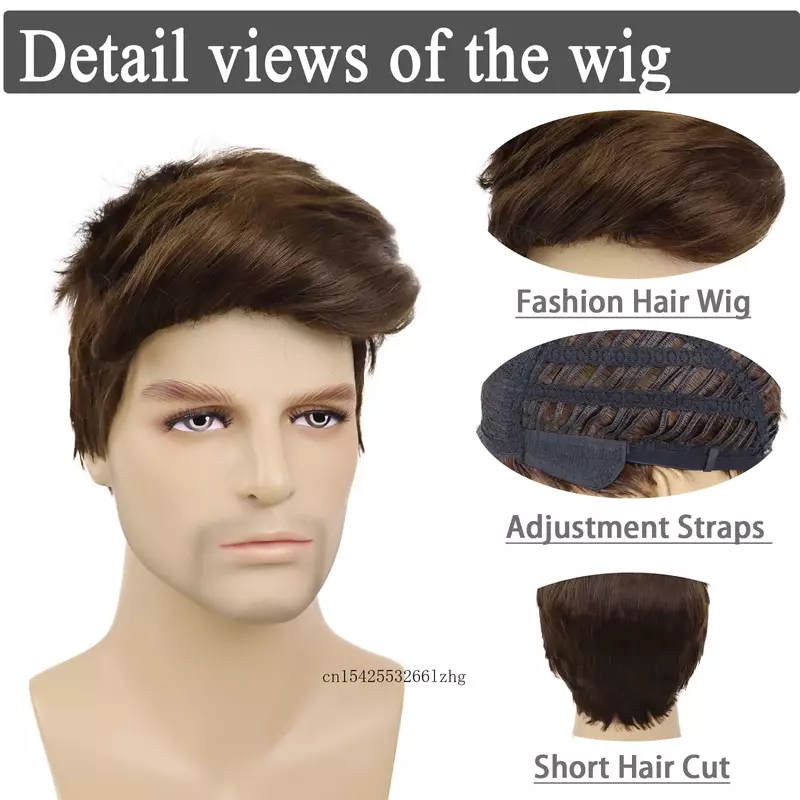 Perucas de cabelo sintéticas retas curtas para homens, peruca marrom natural, festa de cosplay, uso diário para o Dia das Bruxas, perucas casuais masculinas