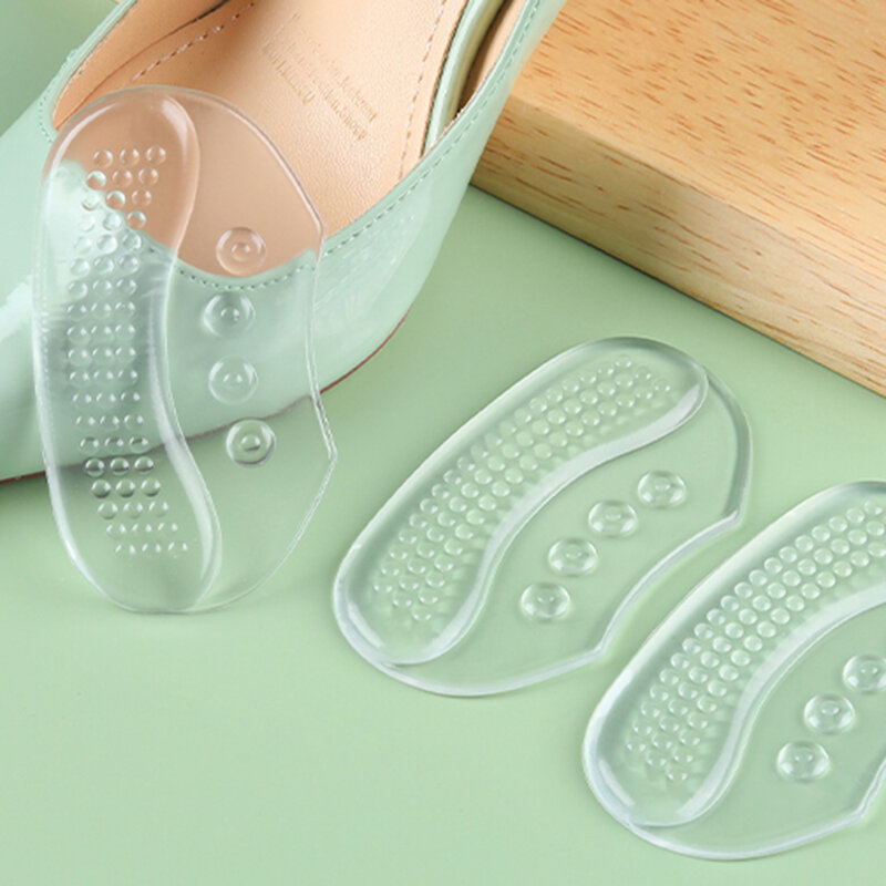 1 pasang sol Gel silikon sol dalam pemacu hak wanita bantal kaki pereda nyeri hak tinggi setengah Sol dalam pelindung antiaus stiker bantalan sepatu