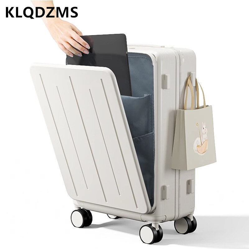 Дорожный чемодан на колесиках KLQDZMS, многофункциональный легкий чемодан с защитой от падения, с USB-зарядкой, 20/24/26 дюймов