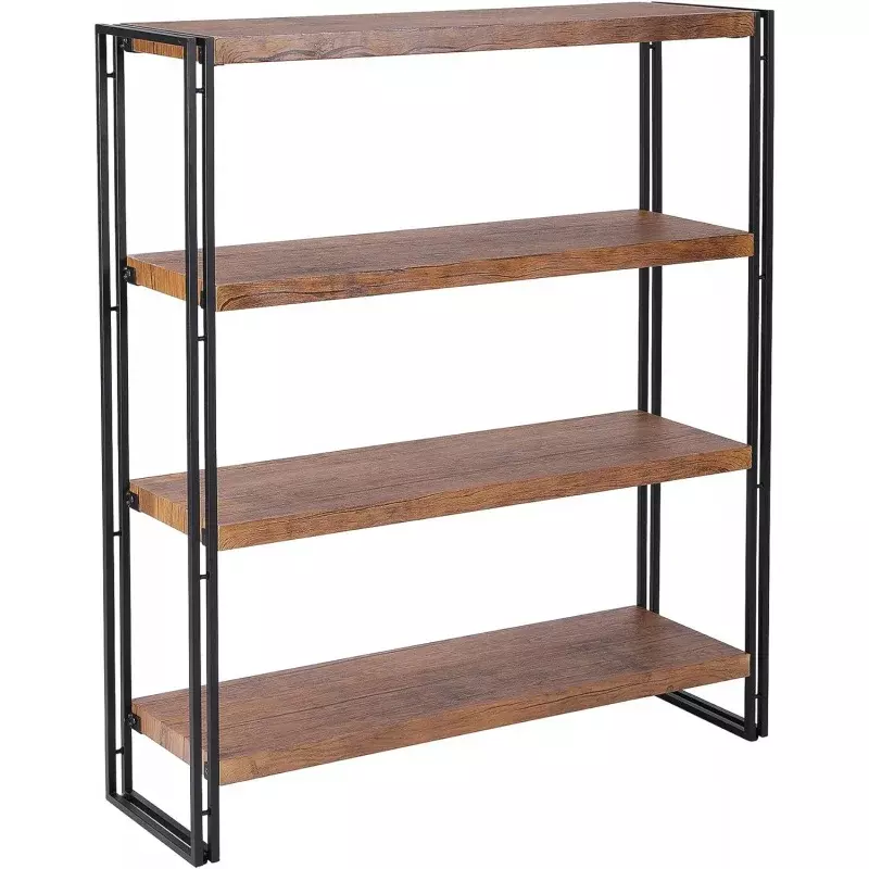 4 Tier Bookshelf Rustic Industrial Bookcase with Modern Open Wood Shelves, Brown