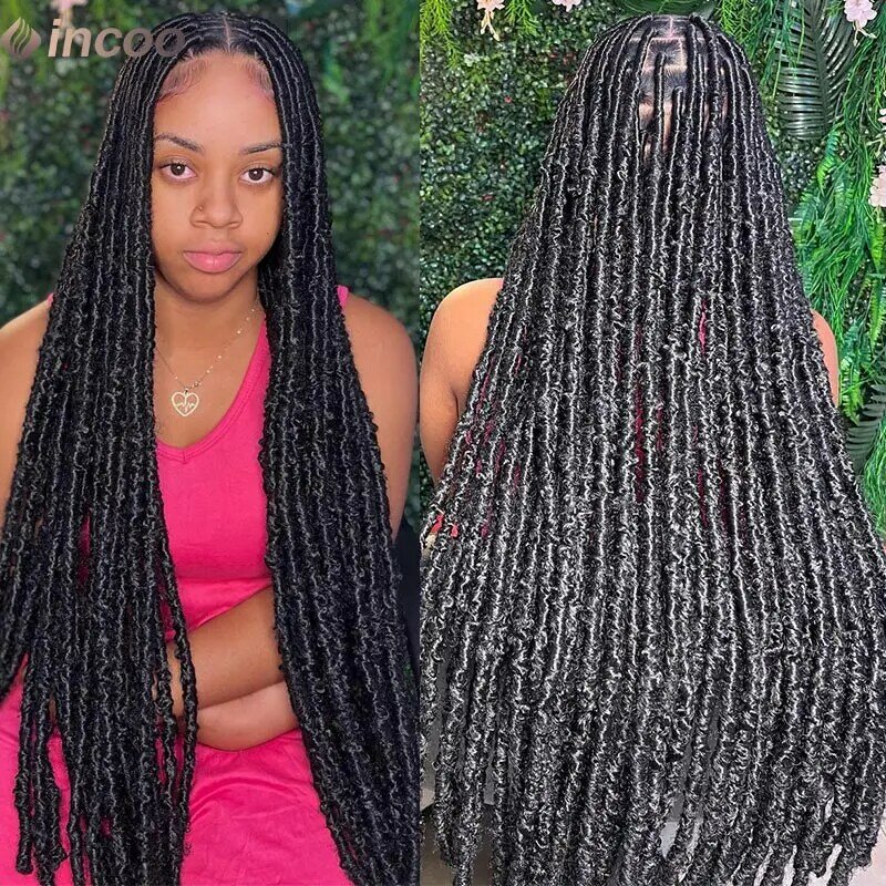 40 Inch Full Lace Braided Wigs Faux Locs Synthetic Lace Front Wig for Black Women Long Straight Dreadlocks Free Part Lace Wigs