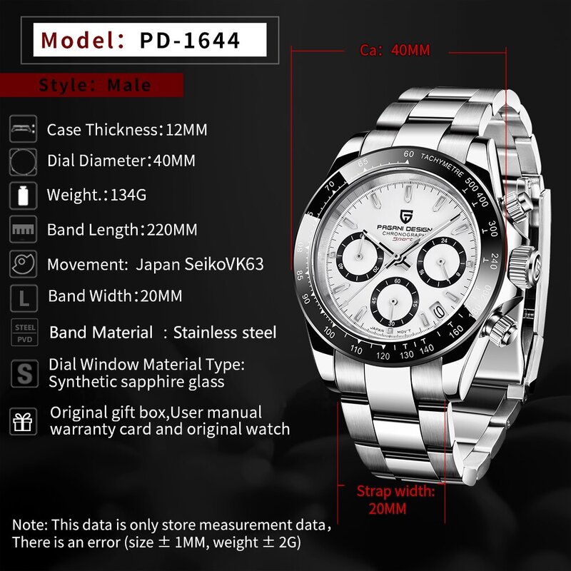 PAGANI DESIGN 2024 Новые мужские часы Кварцевые деловые часы Мужские часы Лучший бренд Роскошные часы Мужские хронограф VK63