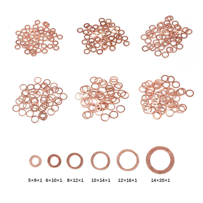 10/20/50pcs Copper Washer Solid Gasket Sump Plug Oil Seal Shim Flat Ring Seal Plain Spacer Washers M5 M6 M8 M10 M12 M14 M16