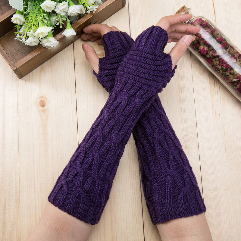 Модные женские зимние теплые трикотажные длинные перчатки без пальцев, кожаные перчатки Y2k для элегантных женщин с плюшевой подкладкой