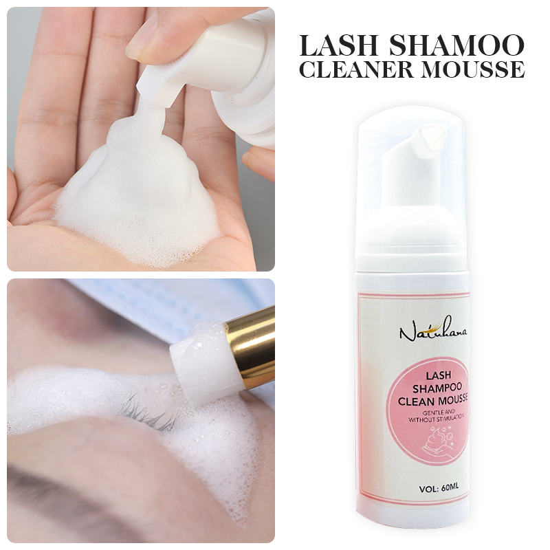 Natuhana 60ml cílios shampoo enxertia cílios limpeza suave espuma de mousse sem estimulação maquiagem limpa cola de extensão de cílios