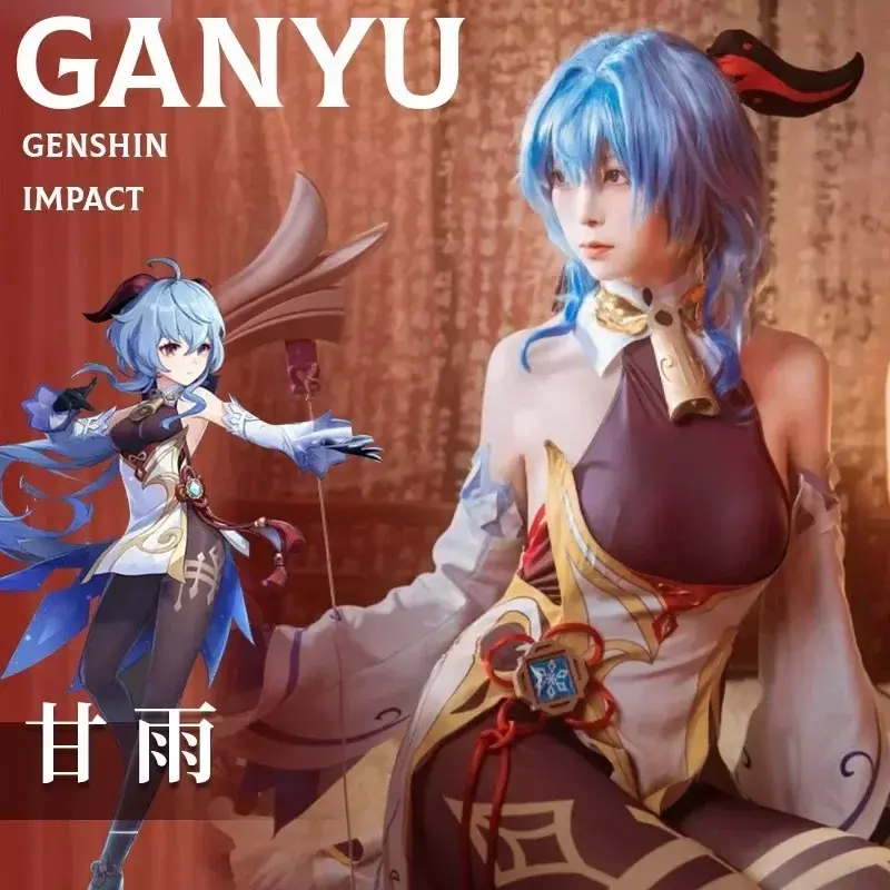 Animecc วิกชุดคอสเพลย์ผู้หญิง Ganyu genyu genshin impact GAN Yu มีเขาอนิเมะเกมจัมพ์สูทเซ็กซี่ชุดปาร์ตี้ฮาโลวีนสำหรับผู้หญิง
