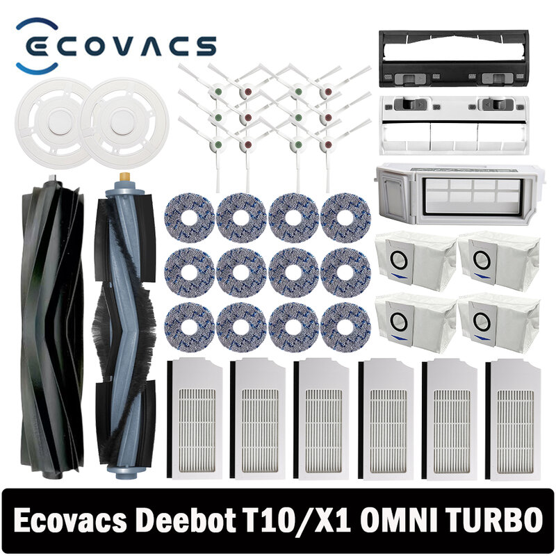 Ecovacs Deebot X1 Omni/T10 Omni Robotstofzuiger Reserveonderdelen, Rubber/Zijborstel, Deksel, Hepa Filter, Dweildoek, Stofzak