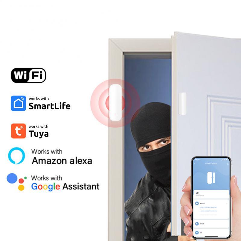 Sensor inteligente con WiFi para puerta y ventana, Detector de alarma magnético, independiente, funciona con Alexa y Google Home, Tuya