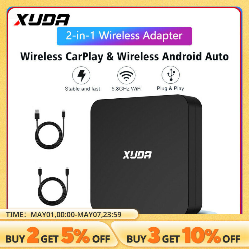 XUDA Wireless CarPlay Android Auto Wireless Adapter Spotify For Mazda Toyota Mercedes Peugeot Volvo 2 in 1 Box Support Netflix