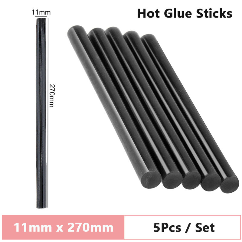 5pcs 7mmx100mm/11mmx270mm Black Hot Melt Gun Glue Sticks Gun Adhesive DIY Tools for Hot Melt Glue Gun Repair Alloy Accessories