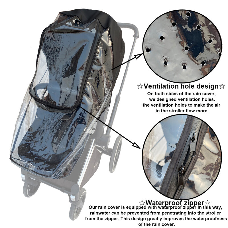 Pokrowiec przeciwdeszczowy na wózek kompatybilny z wózkiem Cybex Priam & Mios & Balios, dodatek do wózka dziecięcego osłona przeciwwiatrowa, przezroczysta pogoda EVA