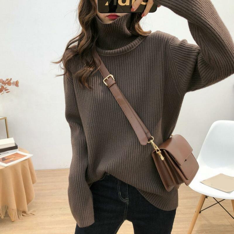 Solid Color Women Sweater Women Autumn Sweater Cozy Women's Turtleneck Sweaters Stylish Ribbed Knitwear for Autumn Winter Loose