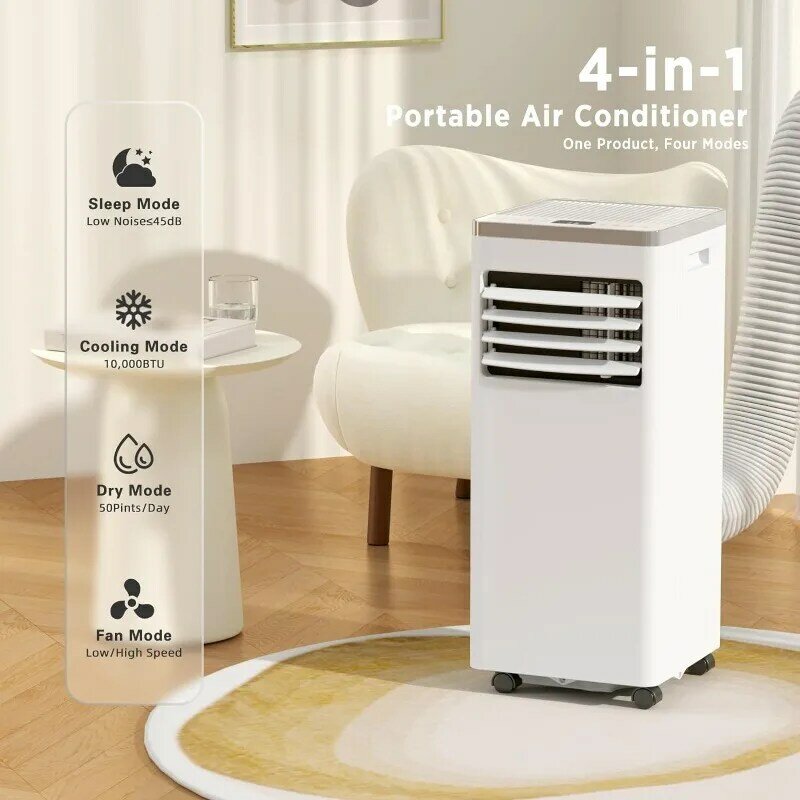 ZAFRO 10,000 BTU Portable Air Conditioners Cool Up to 450 Sq.Ft, 4 Modes, with Remote Control/LED Display/24Hrs Timer, White