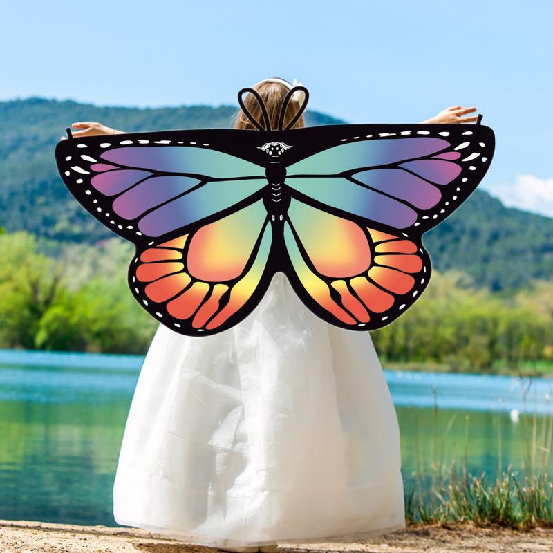 Sayap kupu-kupu anak perempuan, kostum sayap peri kupu-kupu biru pelangi sayap kupu-kupu untuk anak perempuan balita Halloween