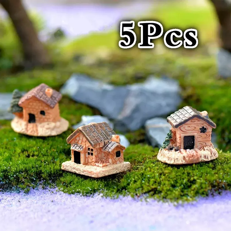 5 buah rumah boneka Mini dekorasi batu rumah Resin untuk rumah dan kebun DIY Rumah dan Taman dekorasi DIY (gaya acak)