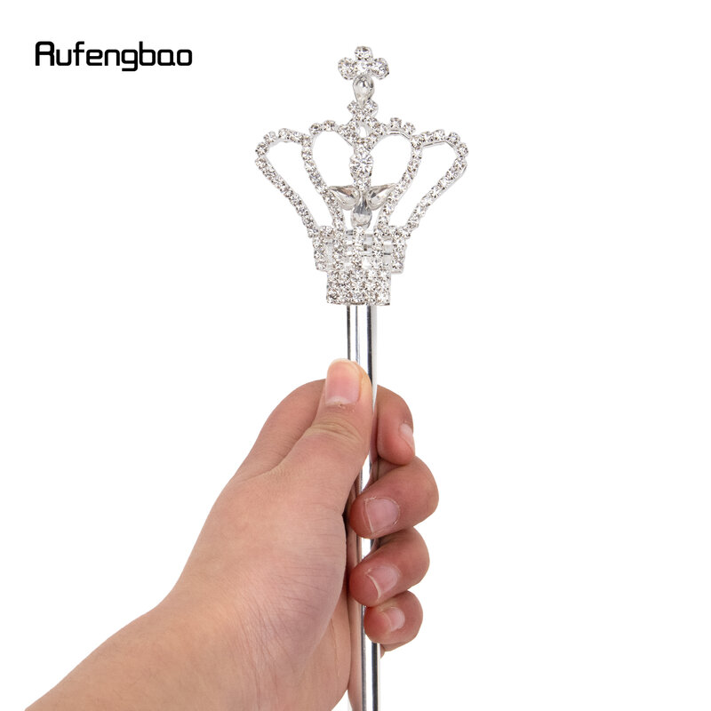 Korona ze stopu srebrno-biały różdżki dla dziewczynki księżniczki różdżki dla dzieci anioła na kostium imprezowy wesele urodziny 48.5cm