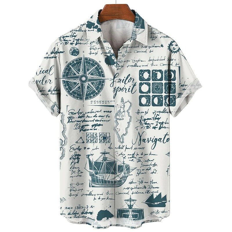 Мужская винтажная рубашка с 3D-принтом, повседневная Гавайская пляжная рубашка большого размера с 3D-принтом, лето 2024