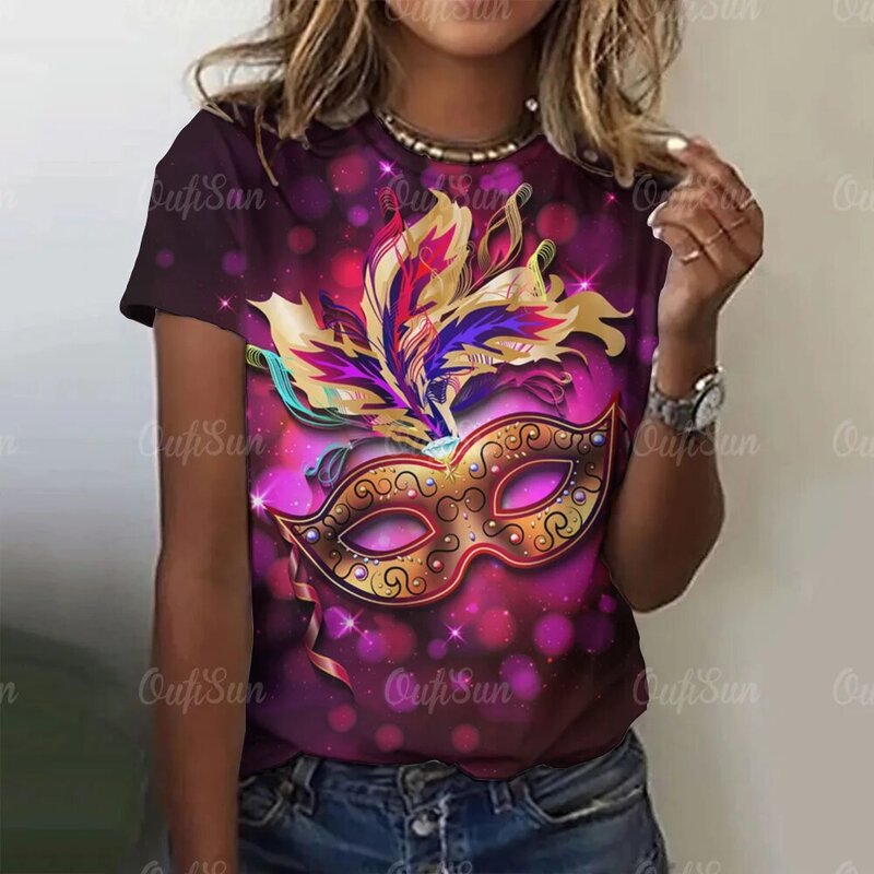 女性のための3DカーニバルプリントTシャツ,ゴシックグラフィックTシャツ,カジュアルなイブニングウェア,夏