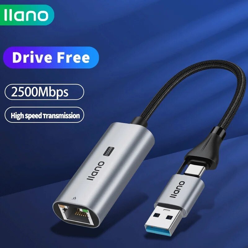 LLANO-Adaptador USB 3,1 tipo C a Ethernet RJ45, tarjeta de red Lan Gigabit de 100/1000/2500Mbps para PC y portátil