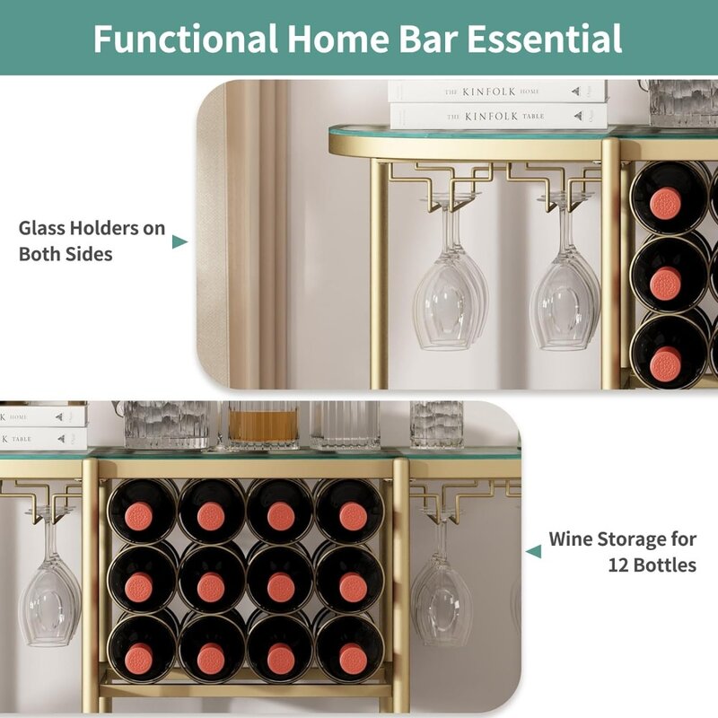 O & K FURNITURE-Mesa de vino con soportes de vidrio, mesa de Bar de licor de 3 niveles, barra de café para el hogar, mesa de Bar para sala de estar y cocina
