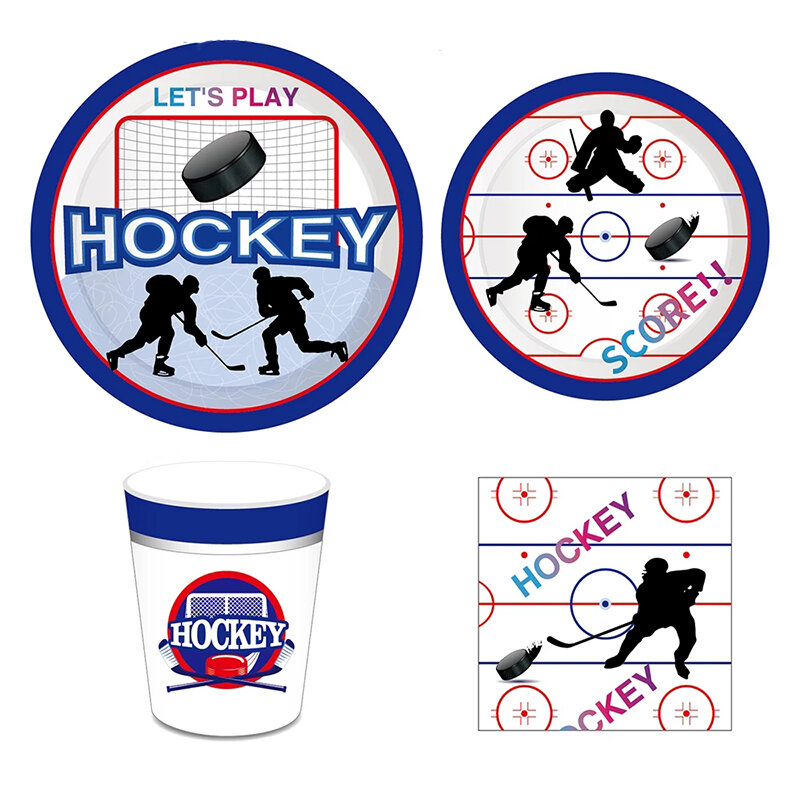 Ice Field Hockey Party Disposable Tableware Paper Plates Cups Balloons Banner Bunting Flag Kids Baby Shower Birthday Party Decor