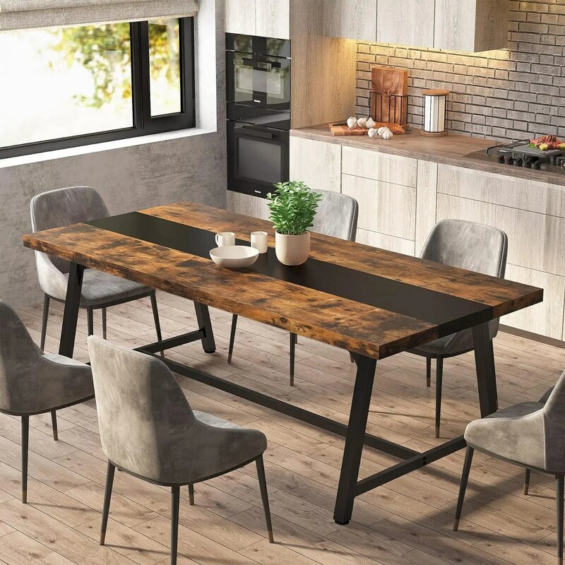 Обеденный стол Tribesigns на 8 персон, прямоугольный деревянный кухонный стол 70,87 дюйма с прочной металлической рамой,