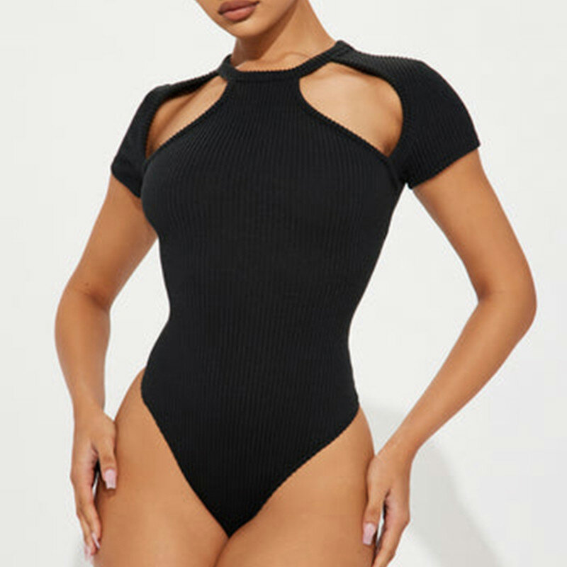 2024 neue Sommer mode Damen schwarz vielseitige hohle Overall einfarbig sexy enge schwarze Damen bekleidung