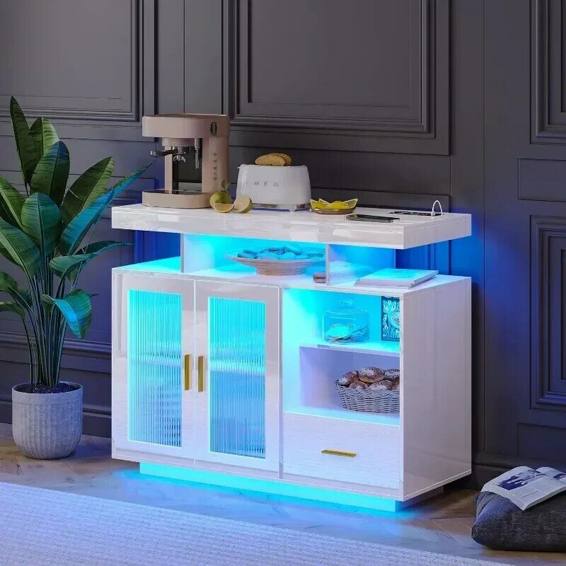 39.4 "nowoczesna szafka bufetowa z kredensem LED z stacja ładowania, wysoki połysk szafka z czujnikiem światła, szafka na kawę