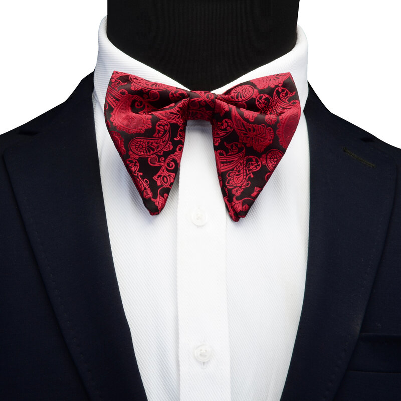 Sutra Klasik Paisley Putih Merah Hitam Besar Dasi Kupu-kupu untuk Pria Ikatan Simpul Pesta Bisnis Kantor Hadiah Pernikahan Aksesori