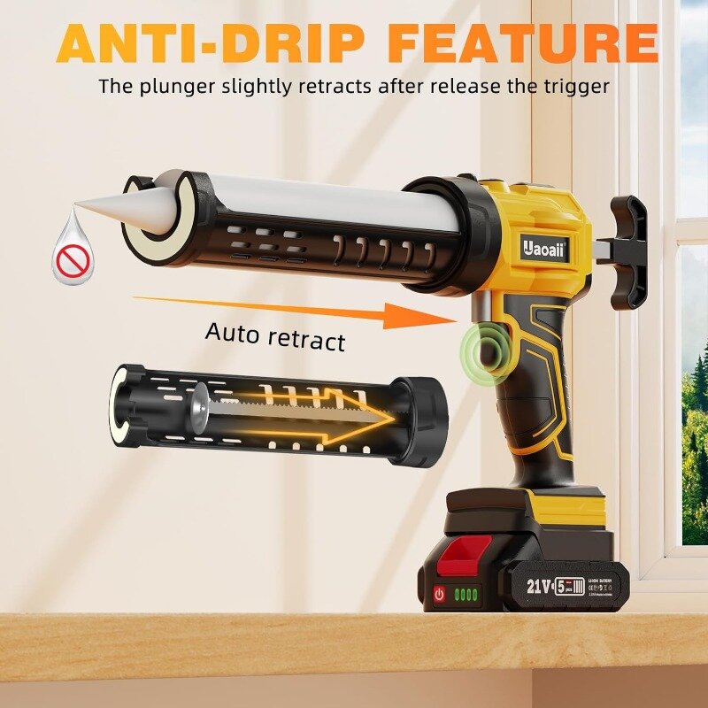 w 2 Batteries, Electric Caulking Gun Battery Operated w 4 Adjustable Speeds, LED Light,  3 in 1 Caulking Tool for Filling
