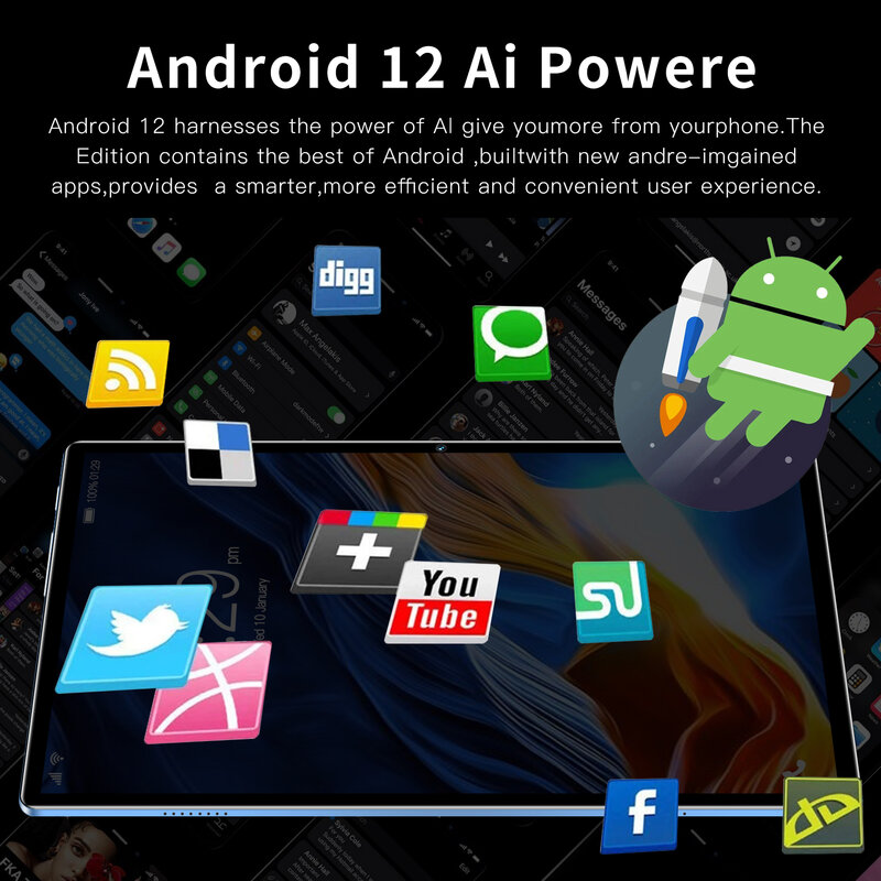 Super Android Tablet com Octa Core, telefone com câmeras duplas, WiFi, 4G LTE, 12GB de RAM, 512GB ROM, 10,1 em, Android 12.0, 2021