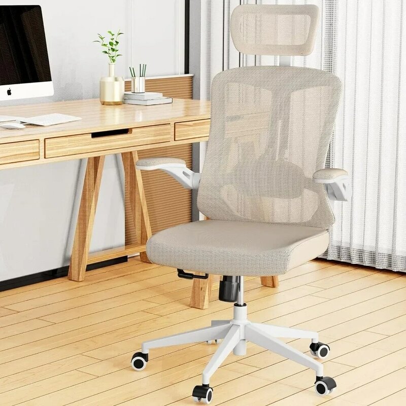 Chaise de bureau ergonomique avec accoudoirs rabattables, chaise de bureau à domicile, repos de sauna réglable, soutien lombaire, roues silencieuses en PU à comcussion