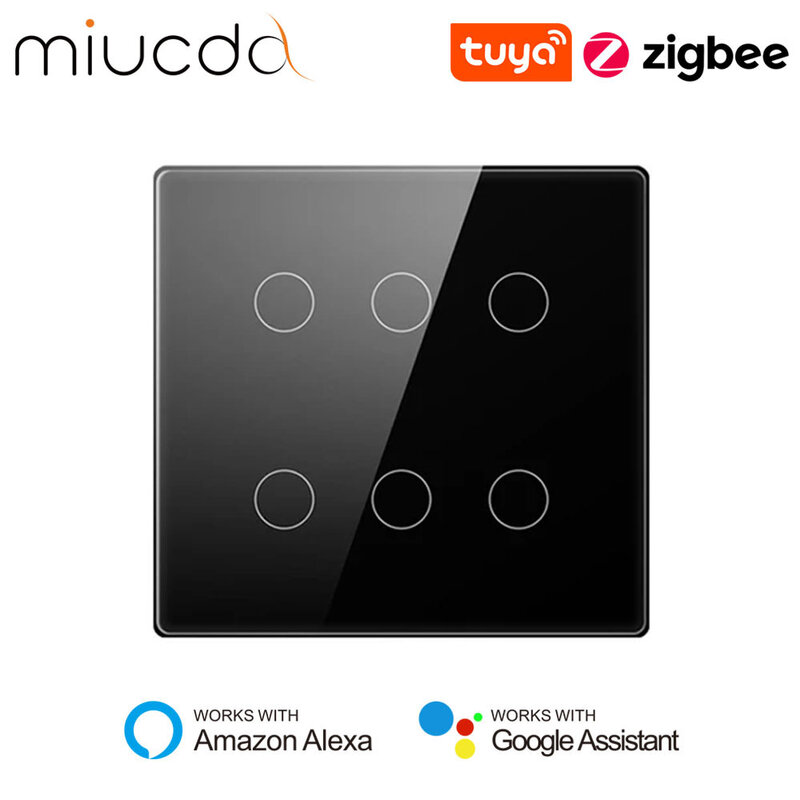 MIUCDA Tuya Zigbee Smart Wall Switch Brazil Standard 4/6 Gang Switch 4x4 Glass Panel Touch Smart Switch For Alexa Google Home