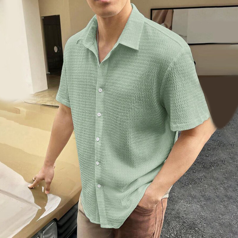 Camisa de manga corta para hombre, camisa informal con solapa de estilo coreano, a la moda, Simple, sólida, para diario