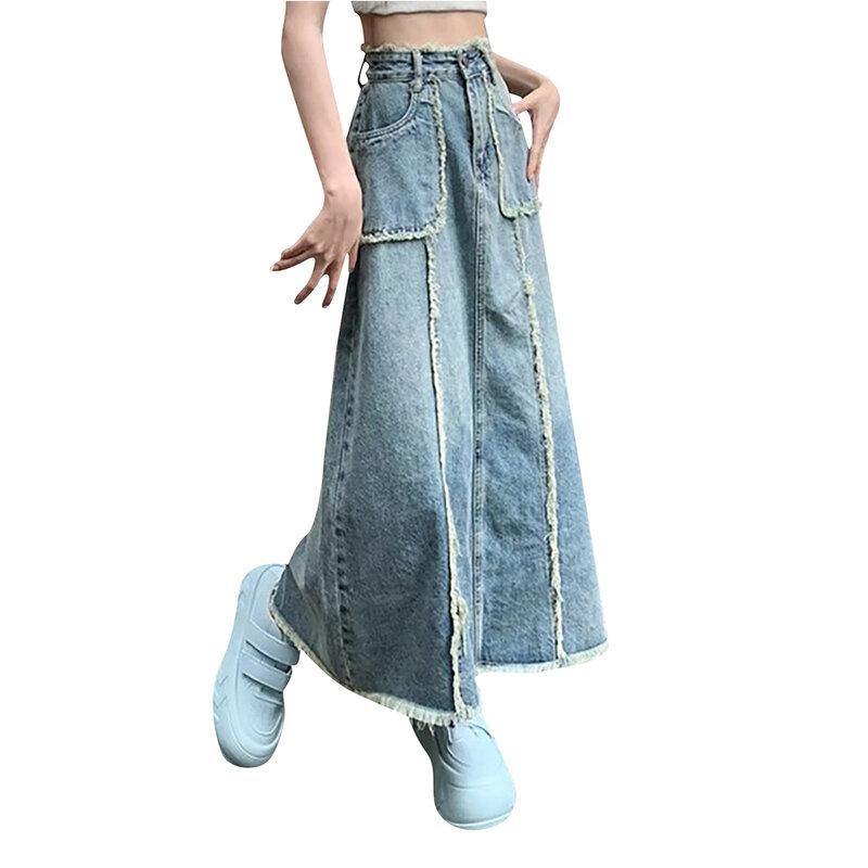 Jeans röcke mit hoher Taille für Frauen Retro-Modetrend lose lange A-Linie Röcke täglich pendeln Datum All-Match-Röcke Streetwear