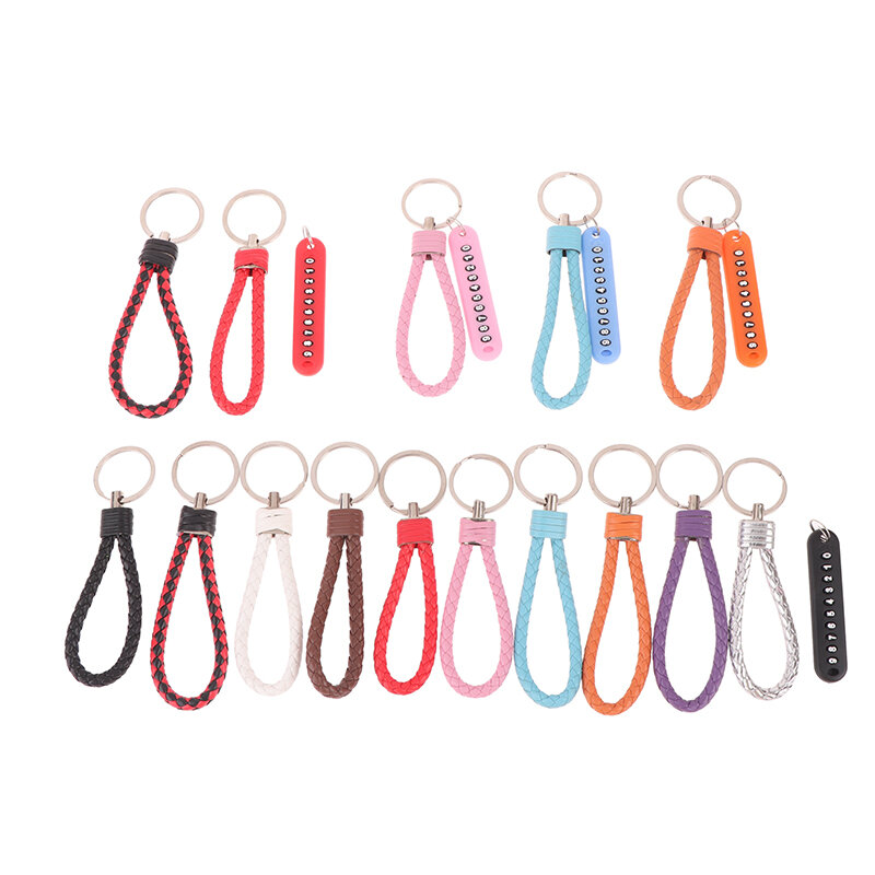 PU Anti-lost Mobile Phone Number Plate Keychain Braid Leather Rope Keyring Couple Pendant Car Backpack Charms Bag Decor Gifts